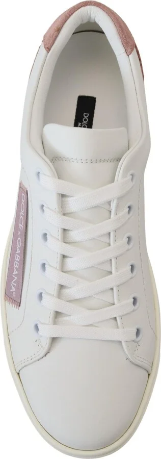 White Pink Leather Low Top Sneakers Women's Shoes - Image 3
