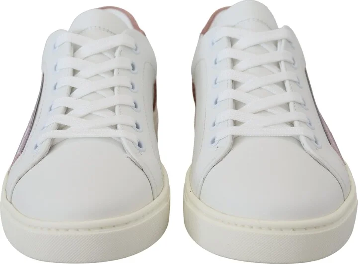 White Pink Leather Low Top Sneakers Women's Shoes - Image 4