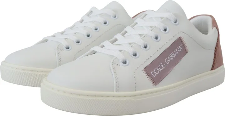 White Pink Leather Low Top Sneakers Women's Shoes - Image 5