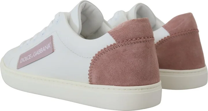 White Pink Leather Low Top Sneakers Women's Shoes - Image 6