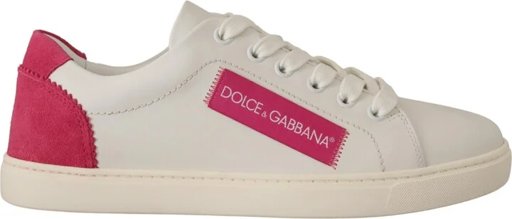 White Pink Leather Low Top Sneakers Womens Shoes