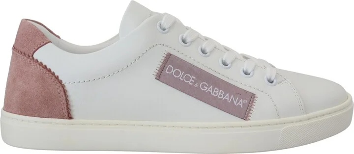 White Pink Leather Low Top Sneakers Women's Shoes