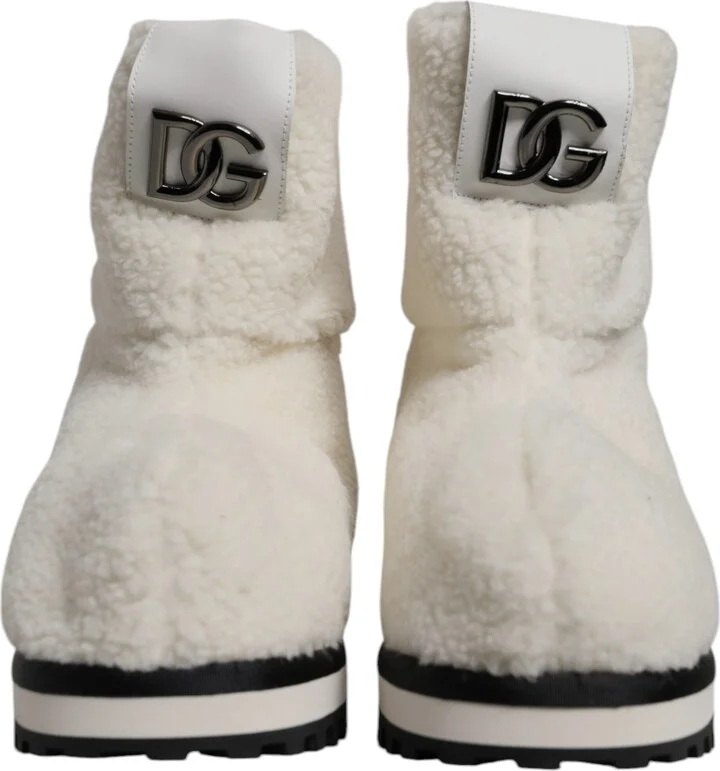 White Plush Logo Padded Mid Calf Boots Men's Shoes - Image 2