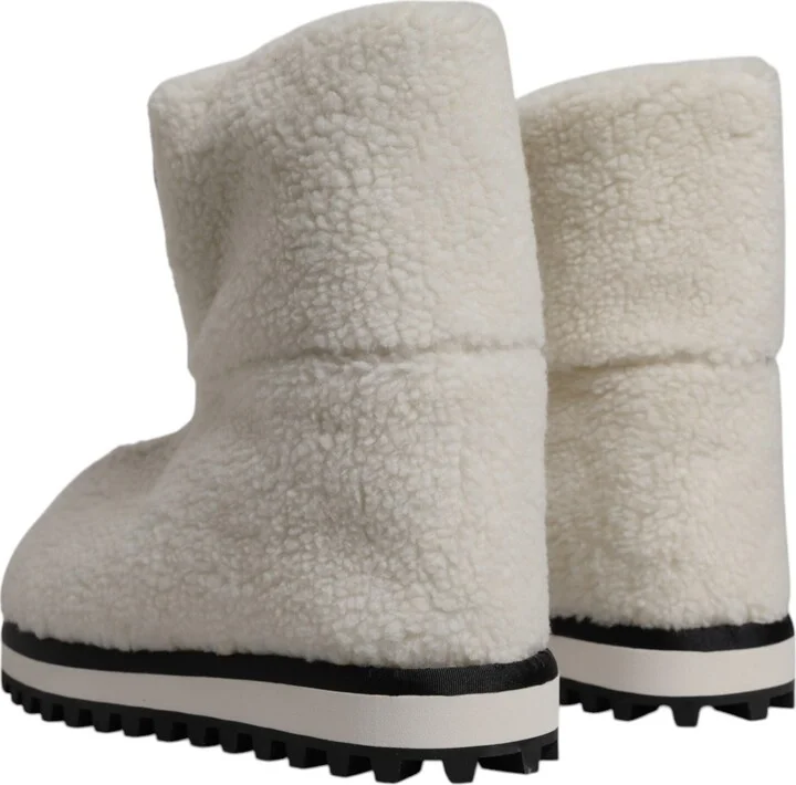 White Plush Logo Padded Mid Calf Boots Men's Shoes - Image 3