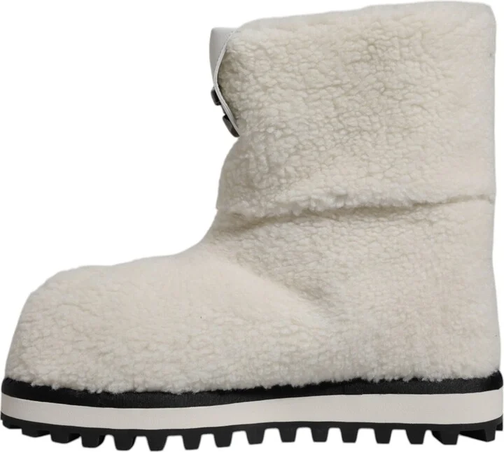 White Plush Logo Padded Mid Calf Boots Men's Shoes - Image 4