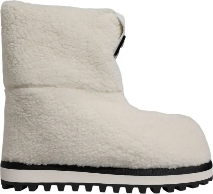 White Plush Logo Padded Mid Calf Boots Men's Shoes - Image 5