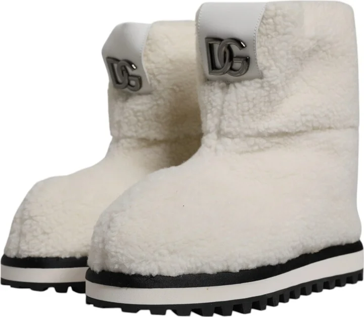 White Plush Logo Padded Mid Calf Boots Men's Shoes