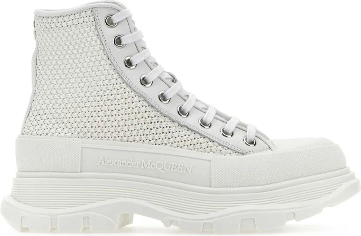White Raffia Tread Slick Sneakers
