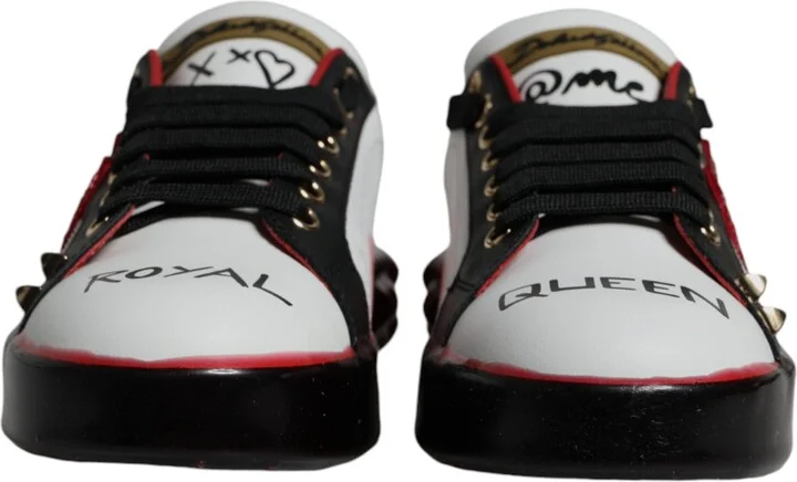 White Red Crystals Leather Portofino Sneakers Women's Shoes - Image 2
