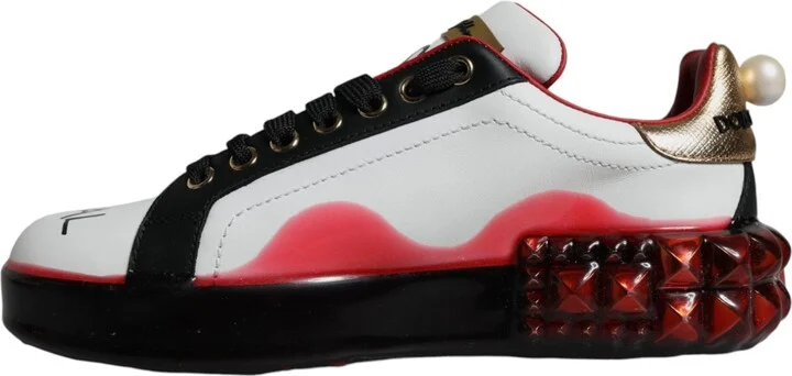 White Red Crystals Leather Portofino Sneakers Women's Shoes - Image 5