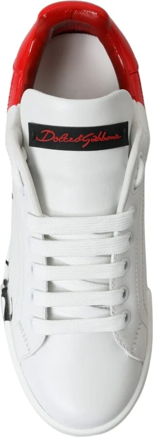 White Red Lace Up Womens Low Top Sneakers Shoes - Image 2