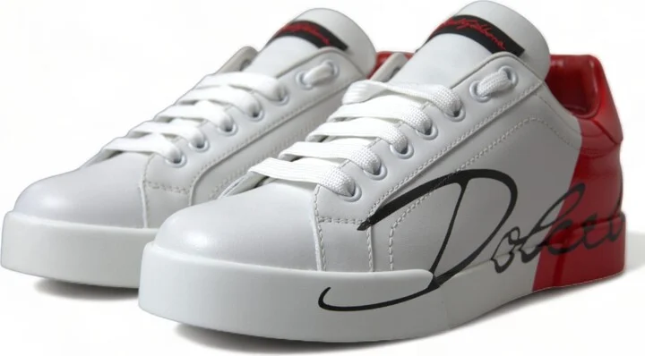 White Red Lace Up Womens Low Top Sneakers Shoes - Image 4