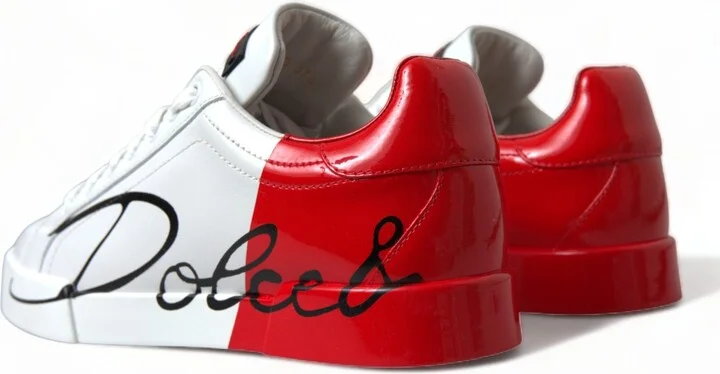 White Red Lace Up Womens Low Top Sneakers Shoes - Image 5