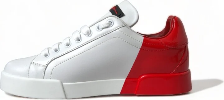 White Red Lace Up Womens Low Top Sneakers Shoes - Image 6