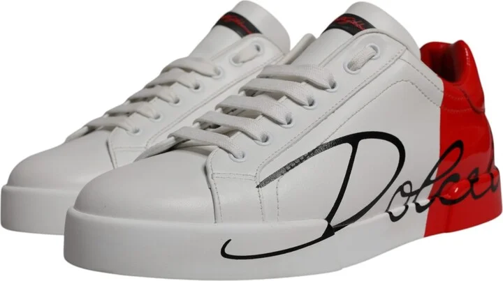 White Red Leather Logo Low Top Sneakers Men's Shoes (Pre-Owned) - Image 3