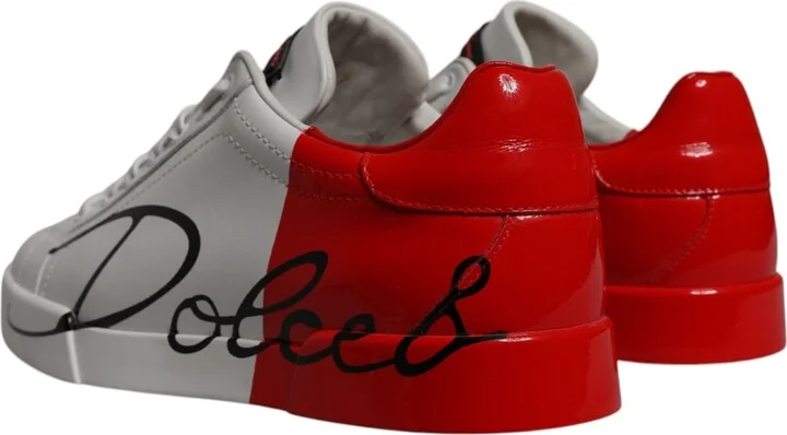 White Red Leather Logo Low Top Sneakers Men's Shoes (Pre-Owned) - Image 4