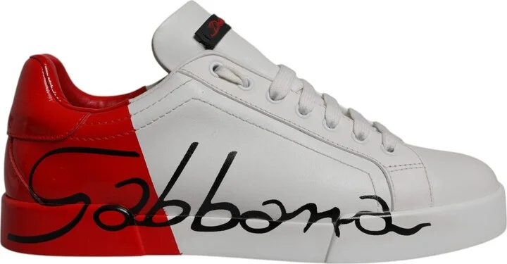 White Red Leather Logo Low Top Sneakers Men's Shoes (Pre-Owned)