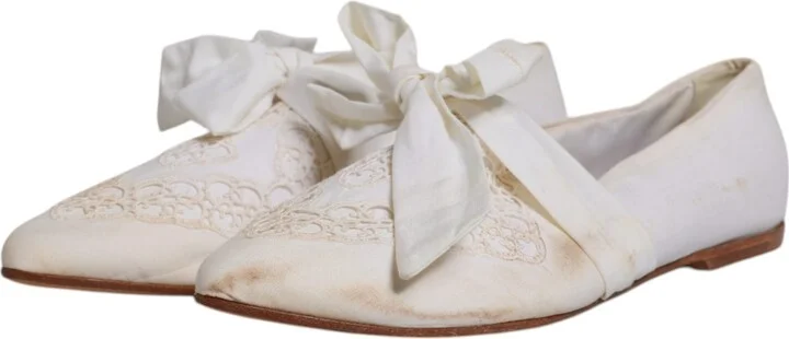 White Ribbon Fabric Ballerina Flats Women's Shoes (Pre-Owned) - Image 4
