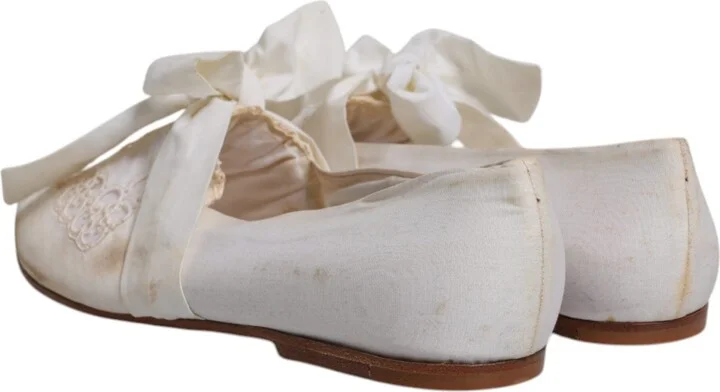 White Ribbon Fabric Ballerina Flats Women's Shoes (Pre-Owned) - Image 5