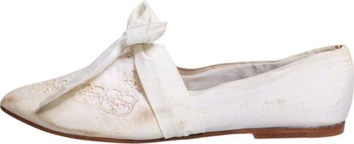 White Ribbon Fabric Ballerina Flats Women's Shoes (Pre-Owned) - Image 6