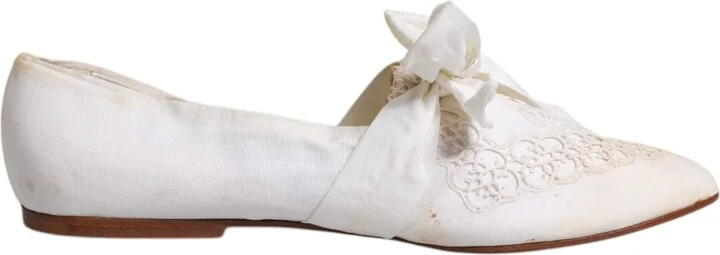 White Ribbon Fabric Ballerina Flats Women's Shoes (Pre-Owned)