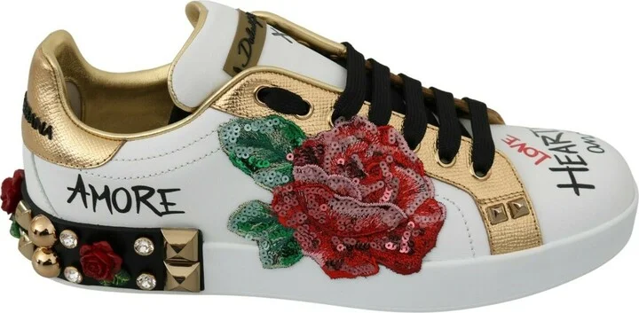 White Roses Sequined Crystal Womens Sneakers Shoes - Image 2