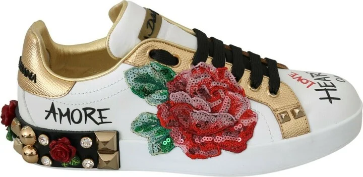 White Roses Sequined Crystal Womens Sneakers Shoes