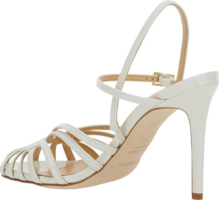White Sandals With Front Cage In Patent Leather Woman - Image 3