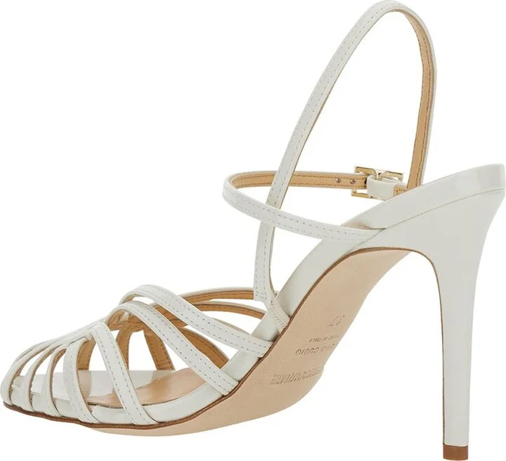 White Sandals With Front Cage In Patent Leather Woman - Image 3