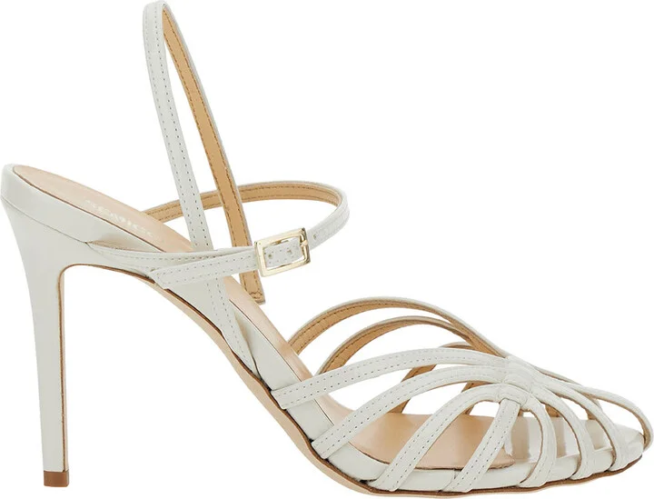 White Sandals With Front Cage In Patent Leather Woman