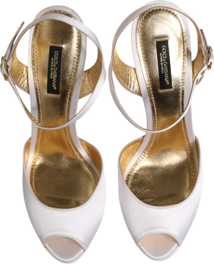 White Satin Platform Heels Sandals Women's Shoes (Pre-Owned) - Image 3