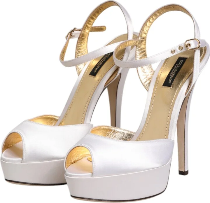 White Satin Platform Heels Sandals Women's Shoes (Pre-Owned) - Image 4