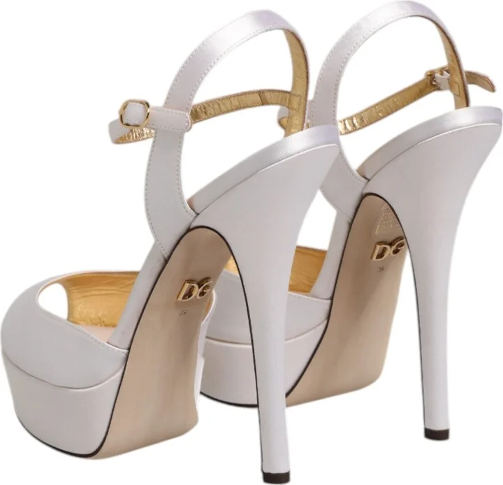 White Satin Platform Heels Sandals Women's Shoes (Pre-Owned) - Image 5