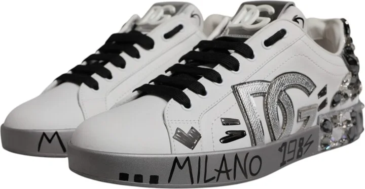 White Silver Crystal Logo Portofino Sneakers Men's Shoes (Pre-Owned) - Image 3