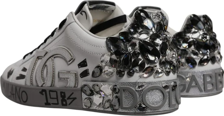 White Silver Crystal Logo Portofino Sneakers Men's Shoes (Pre-Owned) - Image 4