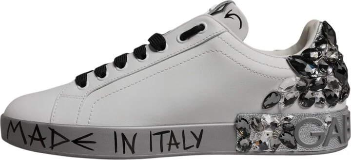 White Silver Crystal Logo Portofino Sneakers Men's Shoes (Pre-Owned) - Image 5