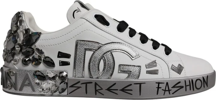 White Silver Crystal Logo Portofino Sneakers Men's Shoes (Pre-Owned)