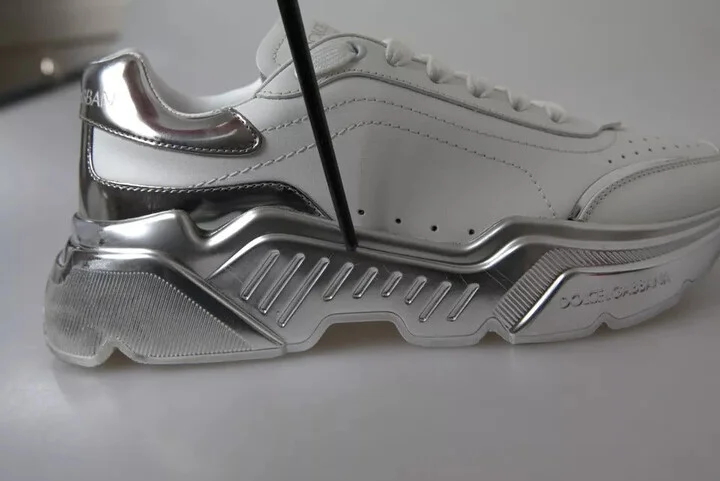 White Silver Daymaster Leather Sneakers Women's Shoes (Pre-Owned) - Image 3