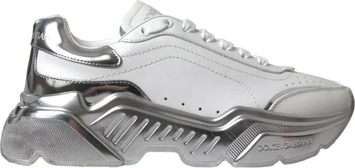 White Silver Daymaster Leather Sneakers Women's Shoes (Pre-Owned)