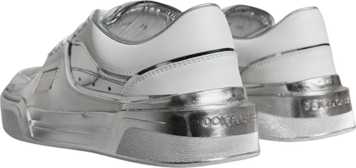 White Silver Leather Low Top Sneakers Women's Shoes - Image 4