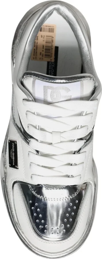 White Silver Leather Low Top Sneakers Women's Shoes - Image 6