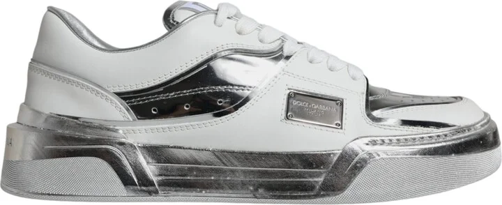 White Silver Leather Low Top Sneakers Women's Shoes