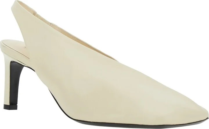 White Slingback Pumps With Square Toe And High Heel In Leather Woman - Image 2