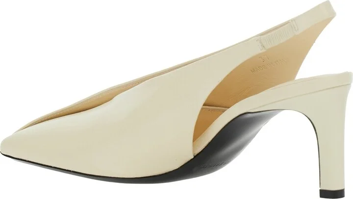 White Slingback Pumps With Square Toe And High Heel In Leather Woman - Image 3