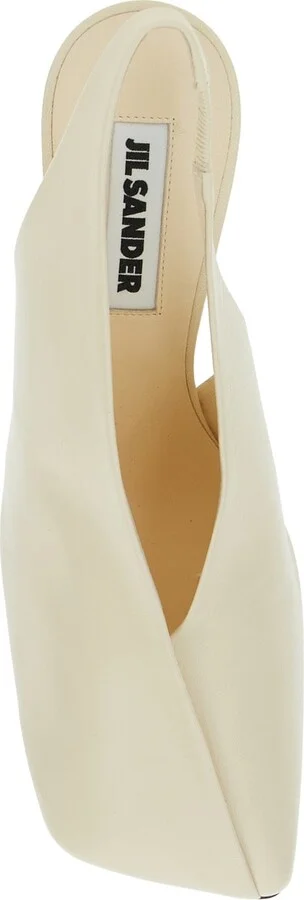 White Slingback Pumps With Square Toe And High Heel In Leather Woman - Image 4