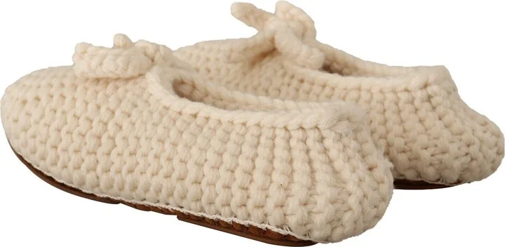 White Slip On Ballerina Flats Wool Knit Women's Shoes - Image 4