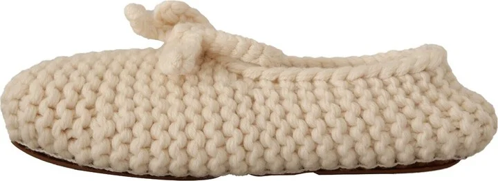 White Slip On Ballerina Flats Wool Knit Women's Shoes - Image 5