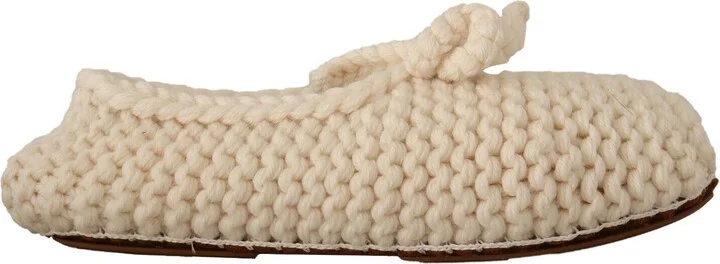 White Slip On Ballerina Flats Wool Knit Women's Shoes