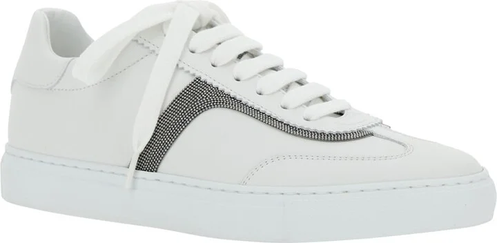 White Sneaker With Monili Chain Detail In Leather Woman - Image 2
