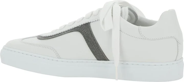 White Sneaker With Monili Chain Detail In Leather Woman - Image 3